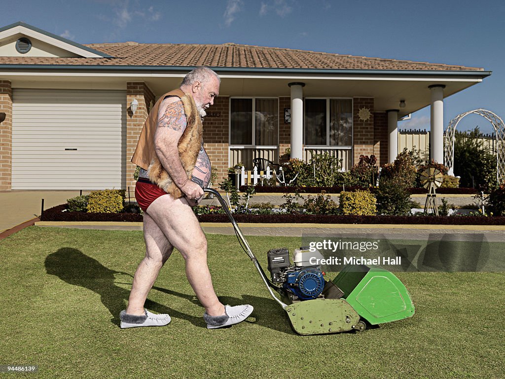 Man mowing lawn