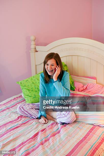 young teenage girl talking on the phone. - andreas kuehn bildbanksfoton och bilder