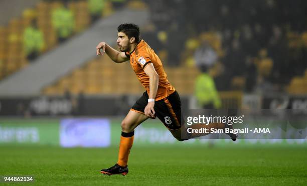 Ruben Neves of Wolverhampton Wanderers celebrates after scoring a goal to make it 2-0 during the Sky Bet Championship match between Wolverhampton...