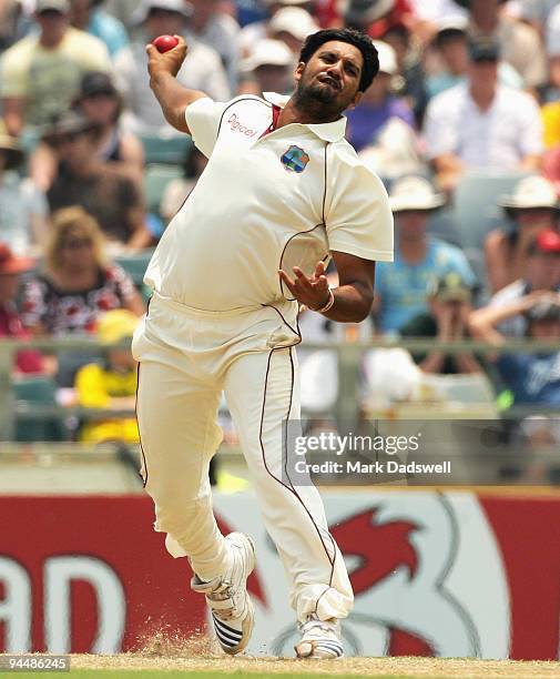 Ravi Rampaul of the West Indies sends down a delivery during day one of the Third Test match between Australian and the West Indies at WACA on...