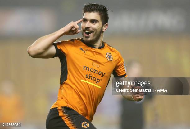 Ruben Neves of Wolverhampton Wanderers celebrates after scoring a goal to make it 2-0 during the Sky Bet Championship match between Wolverhampton...