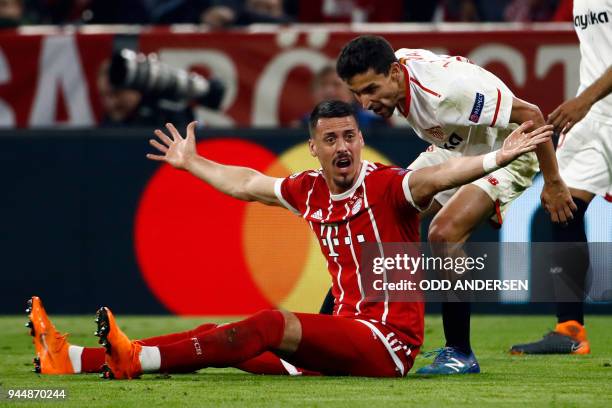 Bayern Munich's forward Sandro Wagner reacts after falling down during the UEFA Champions League quarter-final second leg football match between FC...