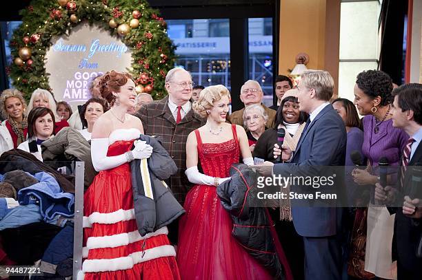 David Ogden Stiers and other members of the cast of White Christmas show their support for the Warm Coats Warm Hearts coat drive on GOOD MORNING...