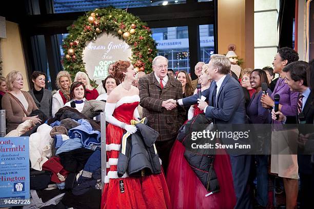 David Ogden Stiers and other members of the cast of White Christmas show their support for the Warm Coats Warm Hearts coat drive on GOOD MORNING...