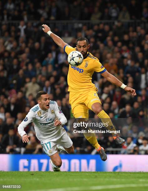 Medhi Benatia of Juventus fouls Lucas Vazquez of Real Madrid, leading to a penalty being awarded during the UEFA Champions League Quarter Final...