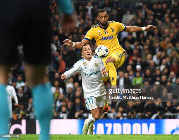 Medhi Benatia of Juventus fouls Lucas Vazquez of Real Madrid, leading to a penalty being awarded during the UEFA Champions League Quarter Final...