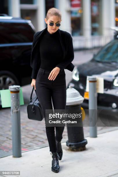 Gigi Hadid is seen in SoHo on April 11, 2018 in New York City.