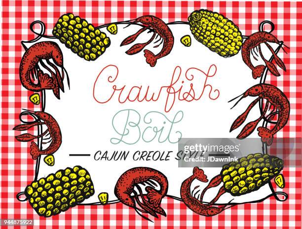 crayfish or crawfish boil invitation design template - crayfish seafood stock illustrations
