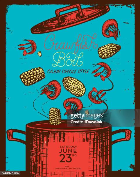 cajun creole langusten kochen einladung design-vorlage - crawfish stock-grafiken, -clipart, -cartoons und -symbole