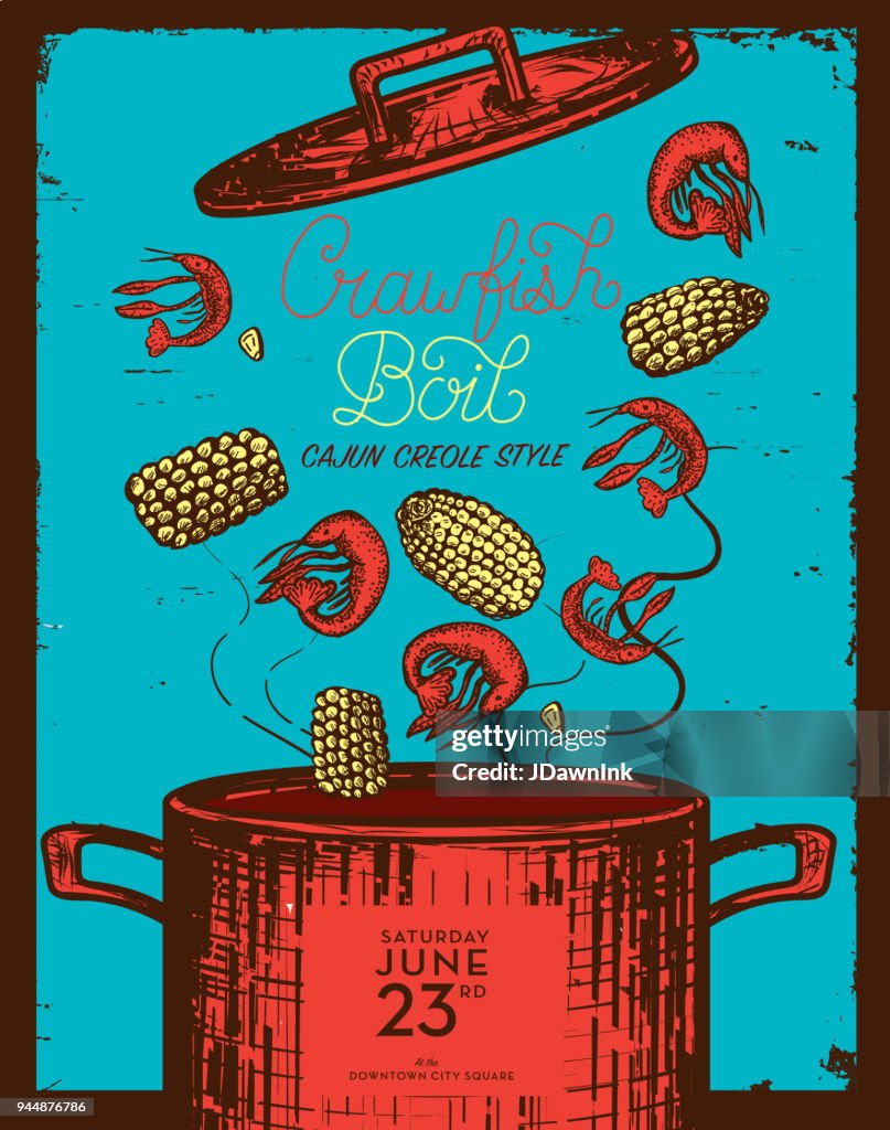 Plantilla de diseño de invitación de Cajun criolla Crawfish cocer