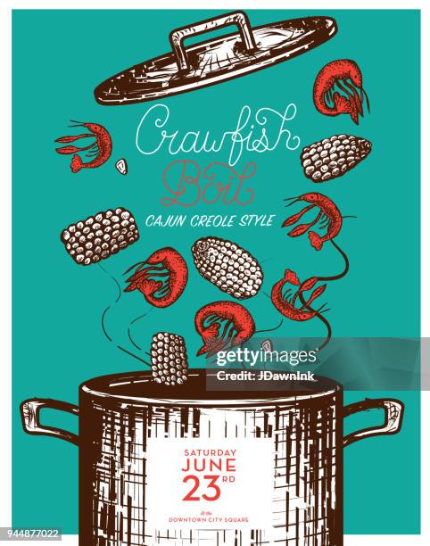 cajun creole crawfish boil invitation design template - boiling stock illustrations