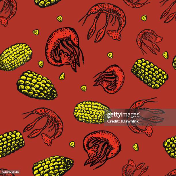cajun creole cooking seamless pattern background - boiling vegetables stock illustrations