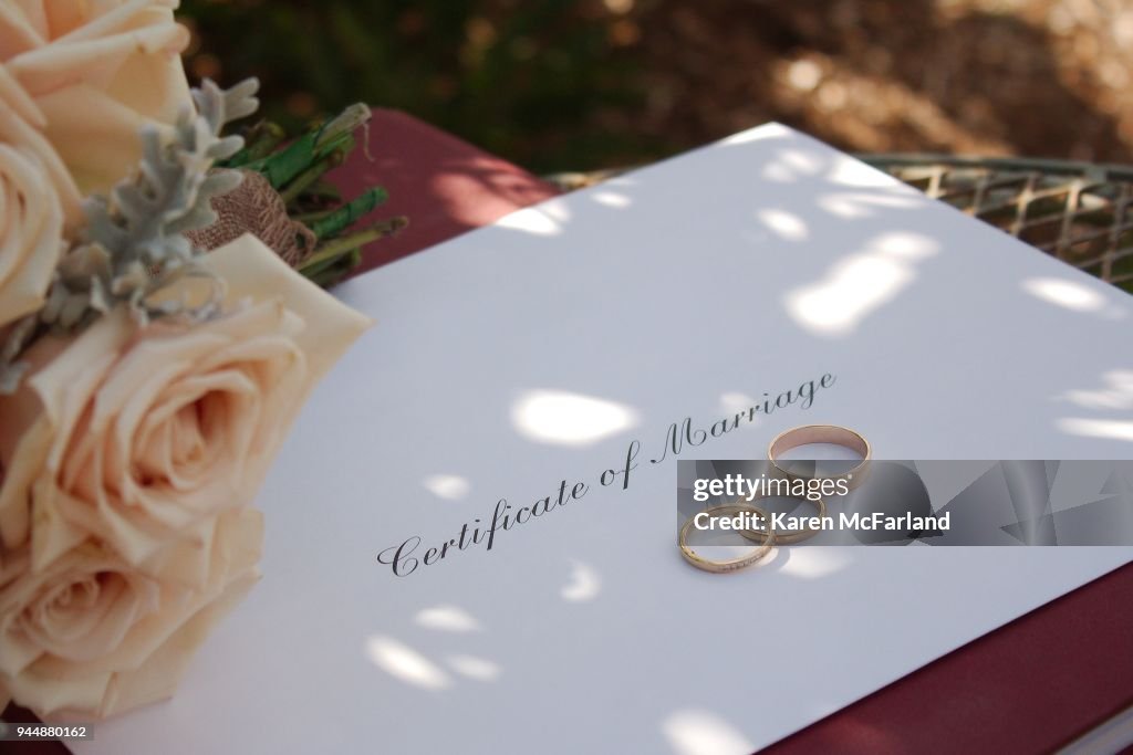 Certificate of Marriage, Rings & Bouquet