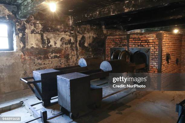 Crematorium is seen in Auschwitz I Death Camp in Oswiecim, Poland on 11 April 2018 Taking place annually on Yom Hashoah - Holocaust Remembrance Day -...