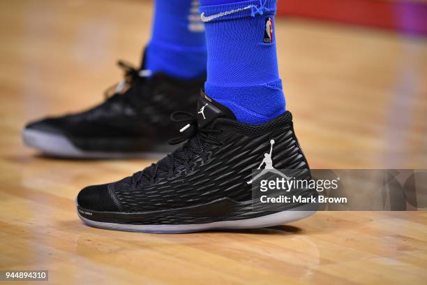 baai Trouwens beheerder A detailed view of the Nike Air Jordan shoe worn by Carmelo Anthony... News  Photo - Getty Images