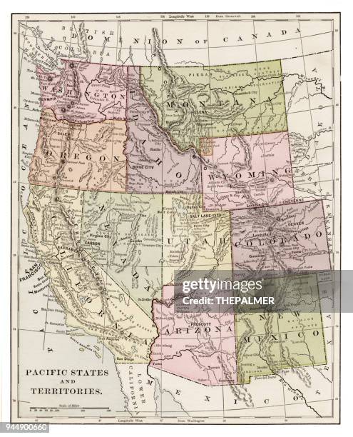 ilustraciones, imágenes clip art, dibujos animados e iconos de stock de pacífico estados 1889 - idaho