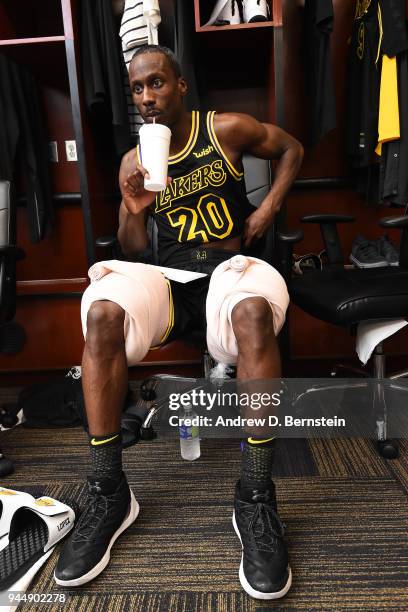 Andre Ingram of the Los Angeles Lakers after the game against the Houston Rockets on April 10, 2017 at STAPLES Center in Los Angeles, California....