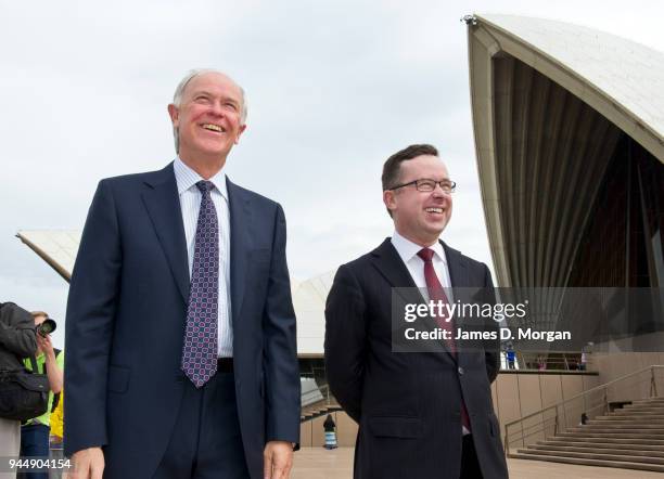 Two Airbus A380's belonging to Qantas and Emirates fly over the top of the Opera House on March 31, 2013 in Sydney, Australia. A Qantas A380 and an...