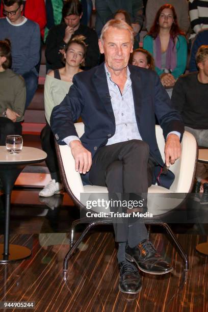 German sports presenter Joerg Wontorra during the 'Markus Lanz' TV Show on April 11, 2018 in Hamburg, Germany.