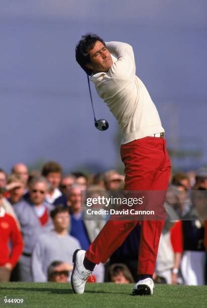 Seve Ballesteros of the European team tees off during the Ryder Cup at the Belfry in Sutton Coldfield, England. \ Mandatory Credit: David Cannon...