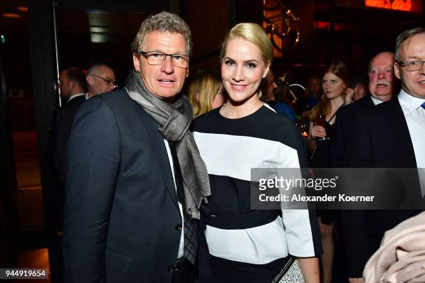 Bernd Klaus Buchholz and Judith Rakers attend the Nannen Award 2018 party at 25hours Hotel on April 11, 2018 in Hamburg, Germany.