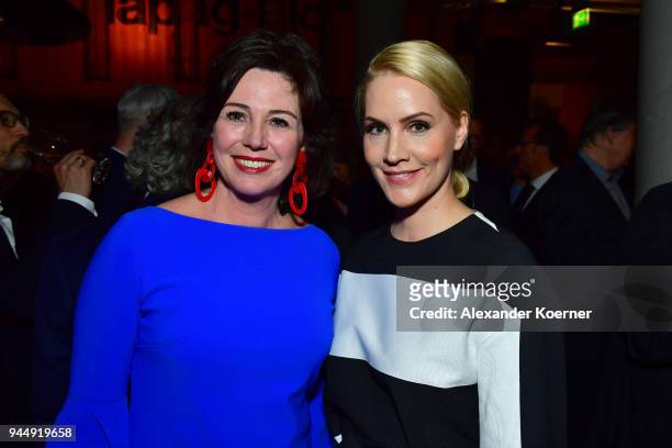 Ildiko von Kuerthy and Judith Rakers attend the Nannen Award 2018 party at 25hours Hotel on April 11, 2018 in Hamburg, Germany.