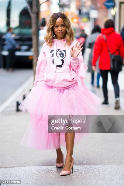 Serayah McNeill is seen in SoHo on April 11, 2018 in New York City.