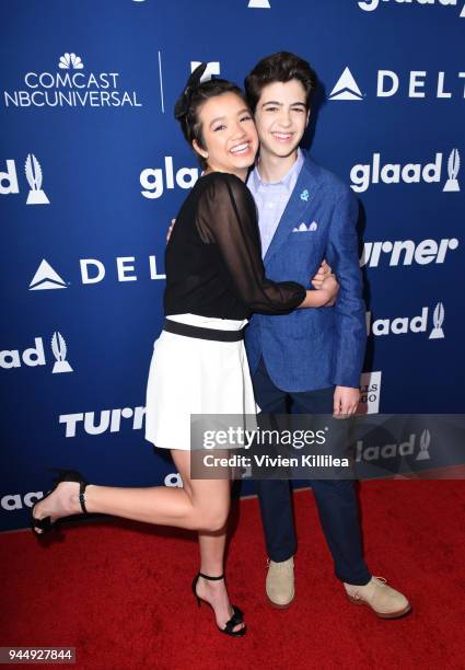 Peyton Elizabeth Lee and Joshua Rush attend Rising Stars at the GLAAD Media Awards Los Angeles at The Beverly Hilton Hotel on April 11, 2018 in...