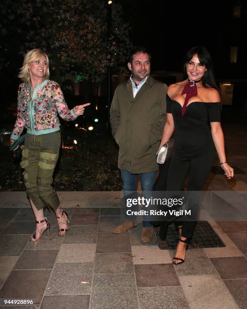 Lizzie Cundy and Anthea Turner seen attending Soho House White City launch party on April 11, 2018 in London, England.