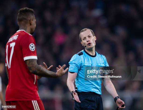 Referee William Collum reacts during the UEFA Champions League Quarter Final second leg match between Bayern Muenchen and Sevilla FC at Allianz Arena...