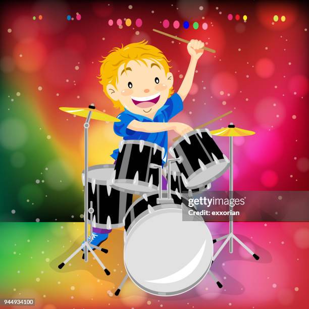 stockillustraties, clipart, cartoons en iconen met kind drumsolo - staging light