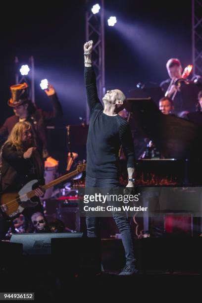 Singer Michael Sadler of the canadian band Saga performs live on stage during Rock Meets Classic at the Tempodrom on April 11, 2018 in Berlin,...