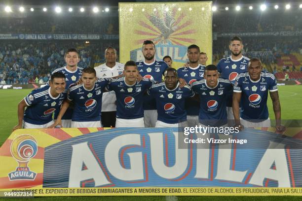 Players of Millonarios pose for a photo prior the match between Millonarios and Deportivo Pasto for the date 14 of the Liga Aguila I 2018 on April...