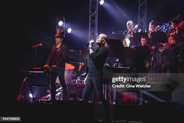 Singer Michael Sadler of the canadian band Saga performs live on stage during Rock Meets Classic at the Tempodrom on April 11, 2018 in Berlin,...