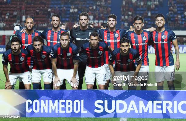 Players of San Lorenzo pose for a photo prior to the first a match between San Lorenzo and Atletico Mineiro as part of Copa CONMEBOL Sudamericana...