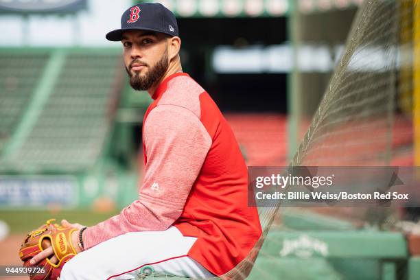 Blake Swihart of the Boston Red Sox poses for a portrait before a game against the New York Yankees on April 11, 2018 at Fenway Park in Boston,...