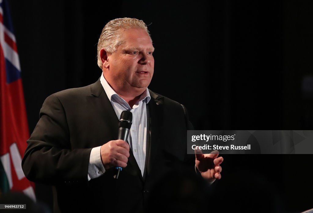 PC Leader Doug Ford skips the Provincial Leaders debate hosted by the Black Community to campaign in Northern Ontario including this a rally attended by approximately 300 people at Cambrian College