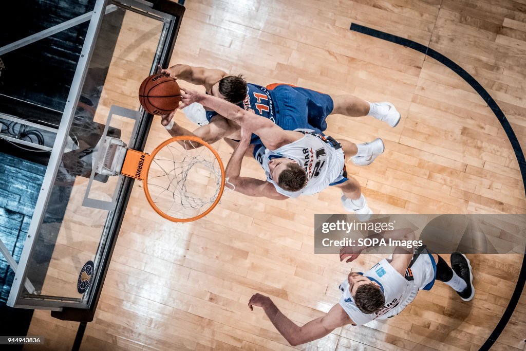 Janari Jõesaar of BC Kalev Cramo on defence during the VTB...