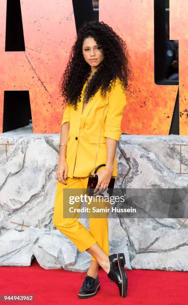 Vick Hope attends the European Premiere of 'Rampage' at Cineworld Leicester Square on April 11, 2018 in London, England.