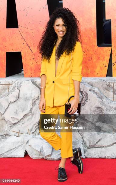 Vick Hope attends the European Premiere of 'Rampage' at Cineworld Leicester Square on April 11, 2018 in London, England.