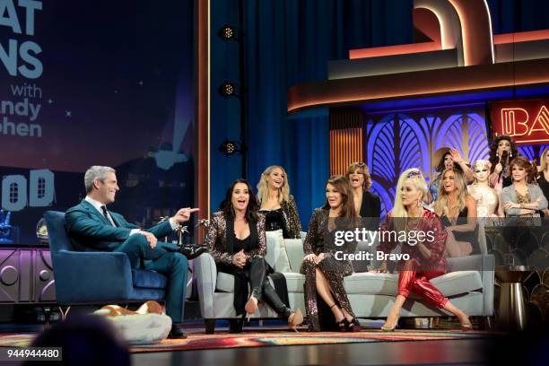 Episode 15065 -- Pictured: Andy Cohen, Kyle Richards, Dorit Kemsley, Lisa Vanderpump, Lisa Rinna, Erika Girardi, Teddi Mellencamp Arroyave, The Real...