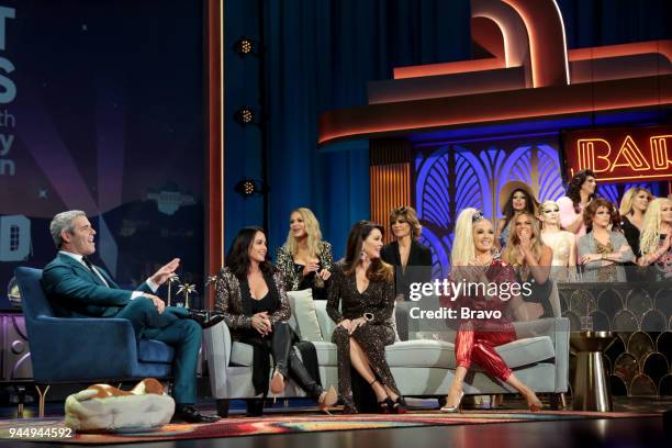 Episode 15065 -- Pictured: Andy Cohen, Kyle Richards, Dorit Kemsley, Lisa Vanderpump, Lisa Rinna, Erika Girardi, Teddi Mellencamp Arroyave, The Real...