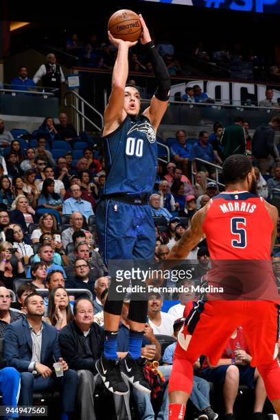 Aaron Gordon of the Orlando Magic shoots the ball against the Washington Wizards on April 11 2018 at Amway Center in Orlando, Florida. NOTE TO USER:...