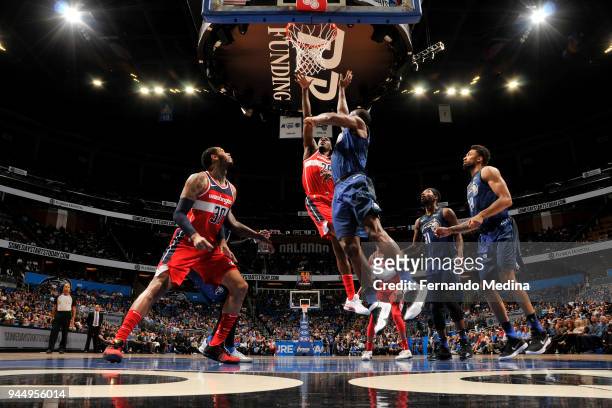 Ian Mahinmi of the Washington Wizards shoots the ball against the Orlando Magic on April 11 2018 at Amway Center in Orlando, Florida. NOTE TO USER:...