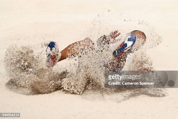 Roger Haitengi of Namibia competes in the Men's Triple Jump qualification during athletics on day eight of the Gold Coast 2018 Commonwealth Games at...
