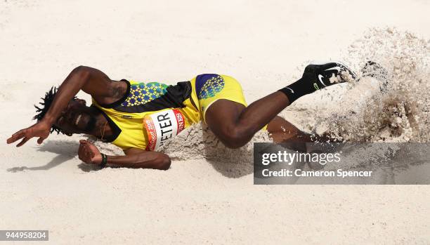 Jumonne Exeter of Saint Vincent and the Grenadines competes in the Men's Triple Jump qualification during athletics on day eight of the Gold Coast...