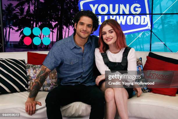 April 11: Tyler Posey and Lucy Hale visits the Young Hollywood Studio on April 11, 2017 in Los Angeles, California.