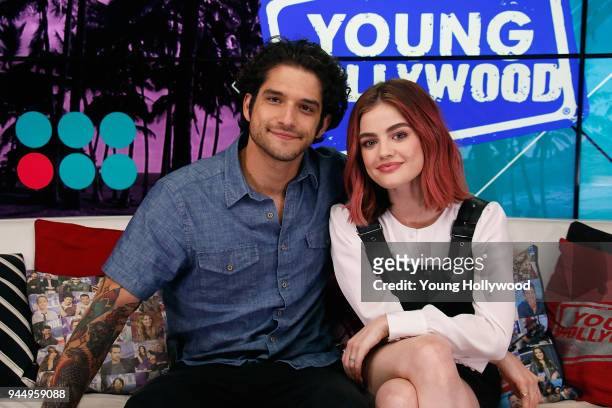 April 11: Tyler Posey and Lucy Hale visits the Young Hollywood Studio on April 11, 2017 in Los Angeles, California.