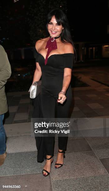 Lizzie Cundy seen attending Soho House White City launch party on April 11, 2018 in London, England.