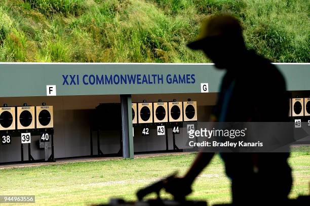 David Chapman of Australia prepares to fire his gun in the qualification stages of the Men's 25m Rapid Fire Pistol event during Shooting on day eight...